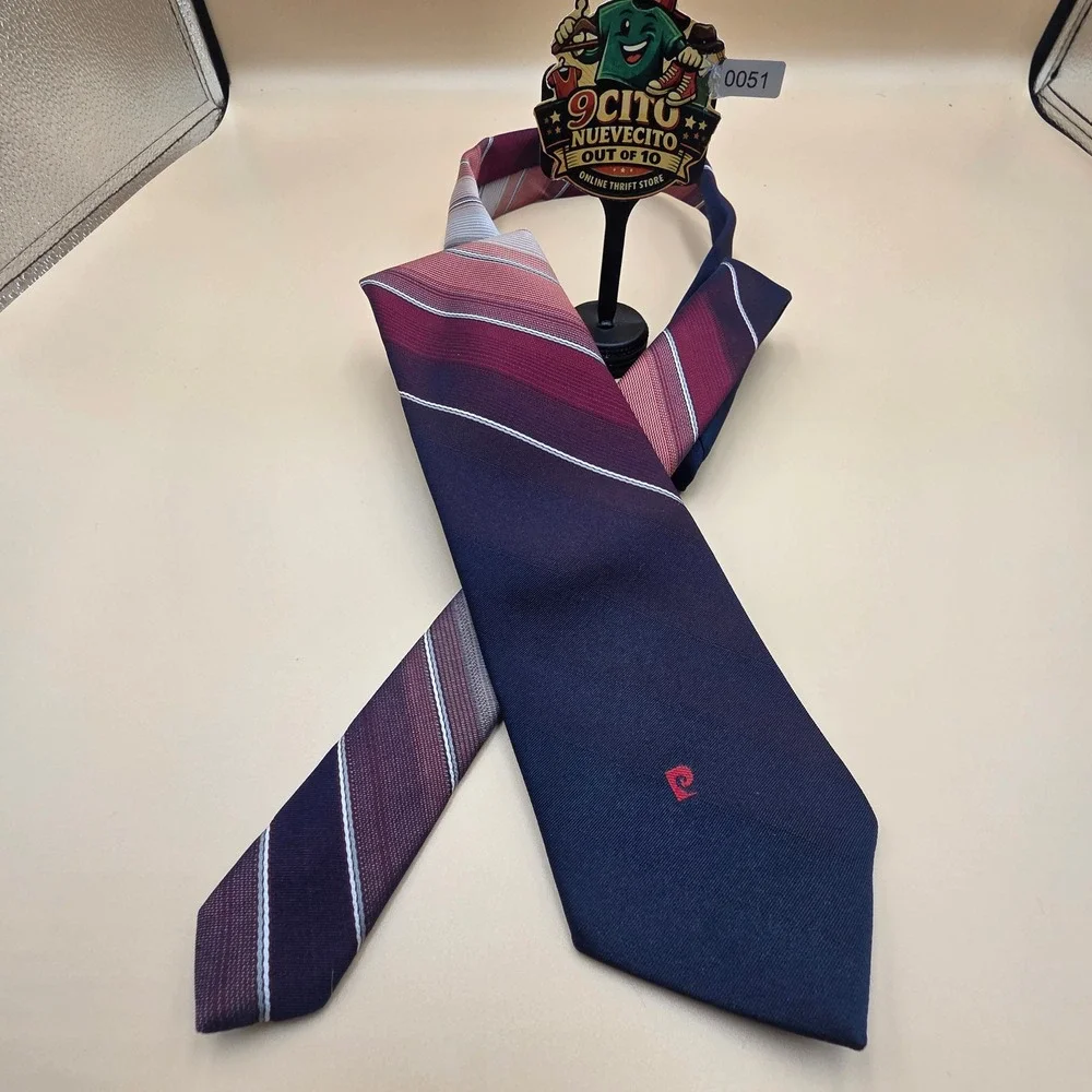 Pierre Cardin Mens Striped Necktie Navy Blue Burgundy Sanger Harris Vintage Tie